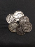 6 Count Lot of United States Mercury Silver Dimes - 90% Silver Coins from Estate