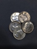 5 Count Lot of United States Washington Silver Quarters - 90% Silver Coins from Estate