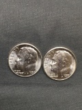 2 Count Lot of Uncirculated 1957-P United States Roosevelt Silver Dimes from Estate Collection