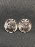 2 Count Lot of Uncirculated 1957-P United States Roosevelt Silver Dimes from Estate Collection