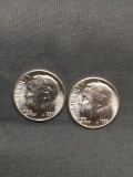 2 Count Lot of Uncirculated 1957-P United States Roosevelt Silver Dimes from Estate Collection