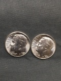 2 Count Lot of Uncirculated 1957-P United States Roosevelt Silver Dimes from Estate Collection