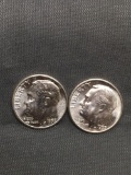 2 Count Lot of Uncirculated 1957-P United States Roosevelt Silver Dimes from Estate Collection