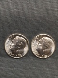 2 Count Lot of Uncirculated 1957-P United States Roosevelt Silver Dimes from Estate Collection