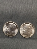 2 Count Lot of Uncirculated 1957-P United States Roosevelt Silver Dimes from Estate Collection