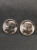 2 Count Lot of Uncirculated 1957-P United States Roosevelt Silver Dimes from Estate Collection
