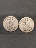 2 Count Lot of No Date Visible United States Walking Liberty Silver Half Dollar - 90% Silver Coins