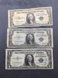 3 Count Lot of 1935 United States Washington $1 Silver Certificates - Bill Currency Notes