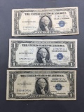 3 Count Lot of 1935 United States Washington $1 Silver Certificates - Bill Currency Notes