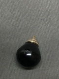 Black Onyx & 14K Yellow Gold Tear Drop Pendant W/ Diamond Inlay