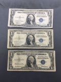 3 Count Lot of 1935 United States Washington $1 Silver Certificates - Bill Currency Notes