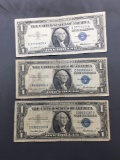 3 Count Lot of 1957 United States Washington $1 Silver Certificates - Bill Currency Notes
