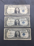 3 Count Lot of 1957 United States Washington $1 Silver Certificates - Bill Currency Notes