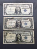 3 Count Lot of 1957 United States Washington $1 Silver Certificates - Bill Currency Notes