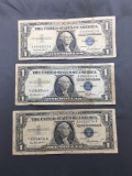 3 Count Lot of 1957 United States Washington $1 Silver Certificates - Bill Currency Notes