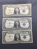 3 Count Lot of 1957 United States Washington $1 Silver Certificates - Bill Currency Notes