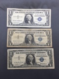 3 Count Lot of 1957 United States Washington $1 Silver Certificates - Bill Currency Notes