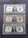 3 Count Lot of 1957 United States Washington $1 Silver Certificates - Bill Currency Notes