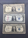 3 Count Lot of 1957 United States Washington $1 Silver Certificates - Bill Currency Notes