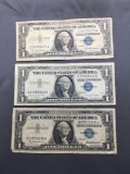 3 Count Lot of 1957 United States Washington $1 Silver Certificates - Bill Currency Notes