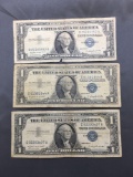3 Count Lot of 1957 United States Washington $1 Silver Certificates - Bill Currency Notes