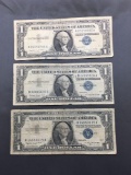 3 Count Lot of 1957 United States Washington $1 Silver Certificates - Bill Currency Notes