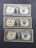 3 Count Lot of 1957 United States Washington $1 Silver Certificates - Bill Currency Notes