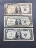 3 Count Lot of 1957 United States Washington $1 Silver Certificates - Bill Currency Notes