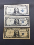 3 Count Lot of 1957 United States Washington $1 Silver Certificates - Bill Currency Notes