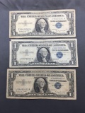 3 Count Lot of 1957 United States Washington $1 Silver Certificates - Bill Currency Notes