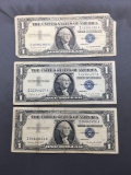 3 Count Lot of 1957 United States Washington $1 Silver Certificates - Bill Currency Notes