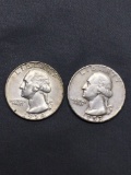 2 Count Lot of United States Washington Silver Quarters - 90% Silver Coins from Estate