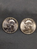 2 Count Lot of United States Washington Silver Quarters - 90% Silver Coins from Estate