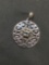 Round High Polished Filigree Decorated Round 19mm Diameter Sterling Silver Pendant w/ Round 4.0mm
