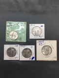 5 Count Lot of Vintage United States Quarters - Washington & Standing Liberty from Estate Collection