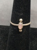 Bead Ball Accented Sawtooth Bezel Set Pink Oval Mother of Pearl Center Sterling Silver Ring Band