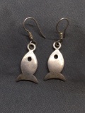 Mexican Made High Polished 25mm Long 14mm Wide Pair of Sterling Silver Fish Motif Earrings