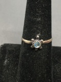 Petite 9mm Wide Sea Turtle Sterling Silver Ring Band w/ Blue Gem Faceted Center