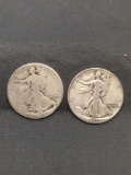 2 Count Lot of United States Walking Liberty Silver Half Dollars - No Date Visible Coin Lot