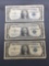 3 Count Lot of 1957 United States Washington $1 Silver Certificates - Bill Currency Notes