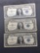 3 Count Lot of 1957 United States Washington $1 Silver Certificates - Bill Currency Notes