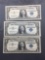 3 Count Lot of 1957 United States Washington $1 Silver Certificates - Bill Currency Notes