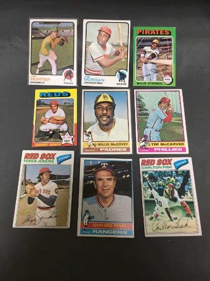 9 Card Lot of 1970's Topps Vintage Baseball Cards with Hall of Famers and Stars