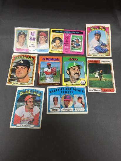 9 Card Lot of 1970's Topps Vintage Baseball Cards with Hall of Famers and Stars