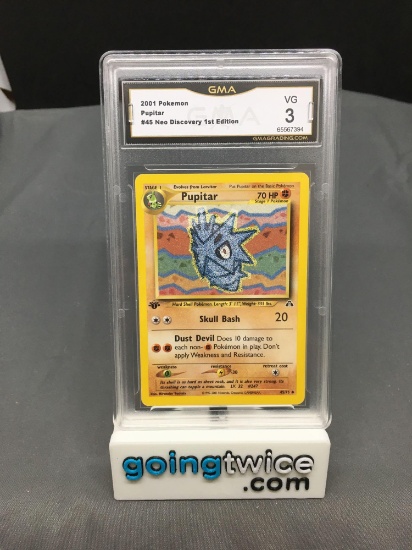 GMA Graded 2001 Pokemon Neo Discovery 1st Edition #45 PUPITAR Trading Card - VG 3