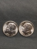 2 Count Lot of Uncirculated 1957-P United States Roosevelt Silver Dimes from Estate Collection