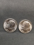 2 Count Lot of Uncirculated 1957-P United States Roosevelt Silver Dimes from Estate Collection