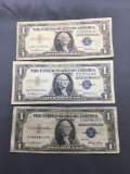 3 Count Lot of Mixed 1935 & 1957 United States Washington $1 Silver Certificates - Bill Currency