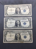 3 Count Lot of 1957 United States Washington $1 Silver Certificates - Bill Currency Notes