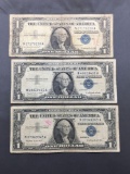 3 Count Lot of 1957 United States Washington $1 Silver Certificates - Bill Currency Notes